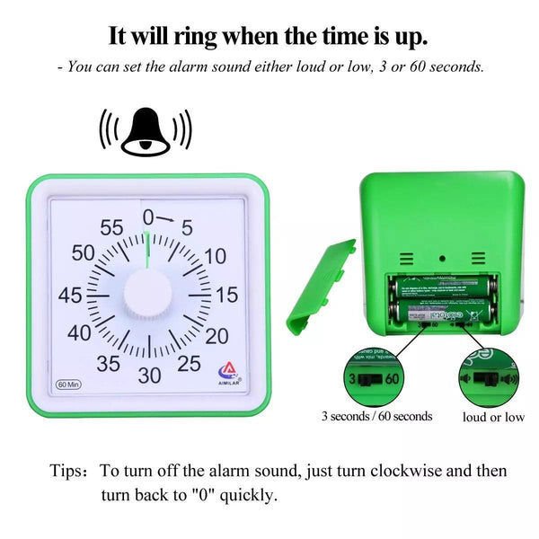 تحميل الصورة في عارض الصور ، 60 Minutes Visual Analog Timer Silent Countdown Timer CNF4 - HN Bazar