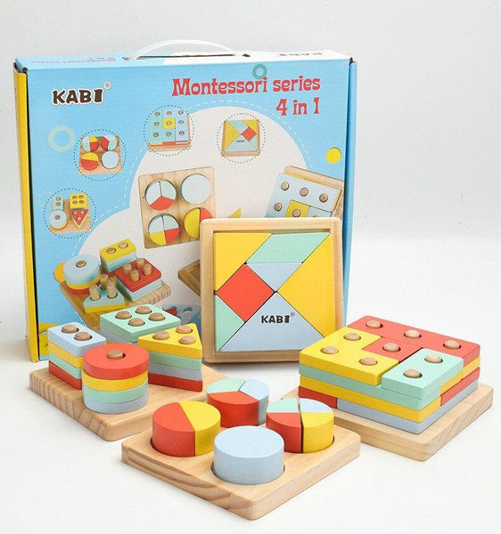 تحميل الصورة في عارض الصور ، 4 Pcs Montessori Building Block Puzzle CNF1 - HN Bazar