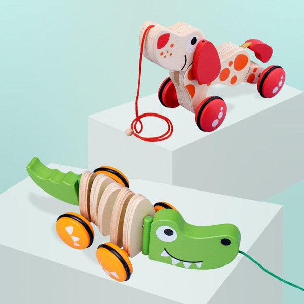 تحميل الصورة في عارض الصور ، Crocodile / Puppy Wooden Pull Cord Toddler Cart Train CNF1 - HN Bazar