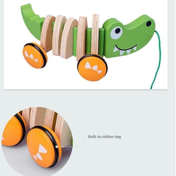 تحميل الصورة في عارض الصور ، Crocodile / Puppy Wooden Pull Cord Toddler Cart Train CNF1 - HN Bazar