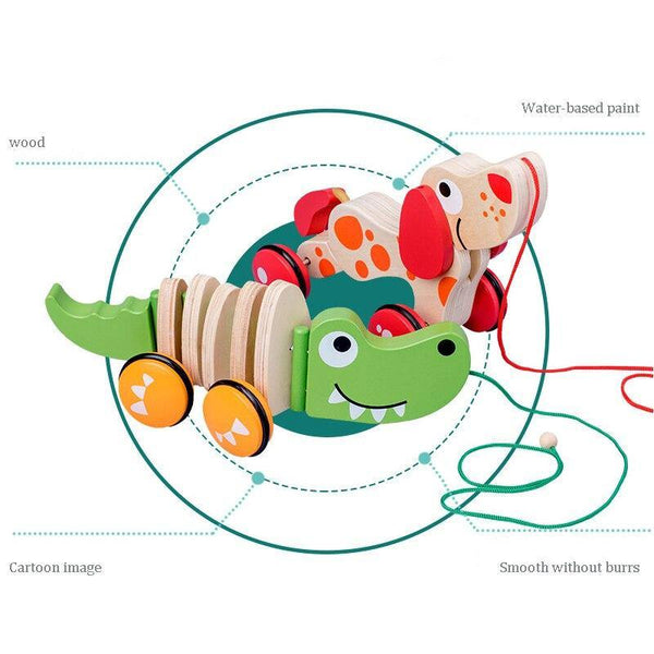 تحميل الصورة في عارض الصور ، Crocodile / Puppy Wooden Pull Cord Toddler Cart Train CNF1 - HN Bazar