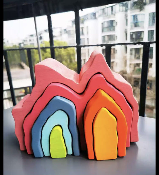 Load image into Gallery viewer, Wooden Rainbow Stacker Natural Wooden 3 CNF7
