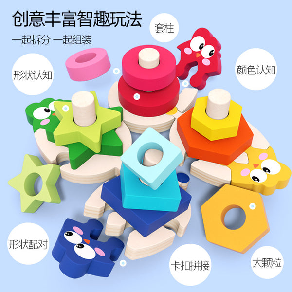 Load image into Gallery viewer, Wooden Chick Assembled With Gradient Colours Blocks Set - CNF7
