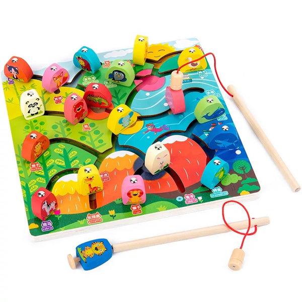 تحميل الصورة في عارض الصور ، Wooden Early Education Magnetic Puzzle Animal Cognitive Matching CNF5

