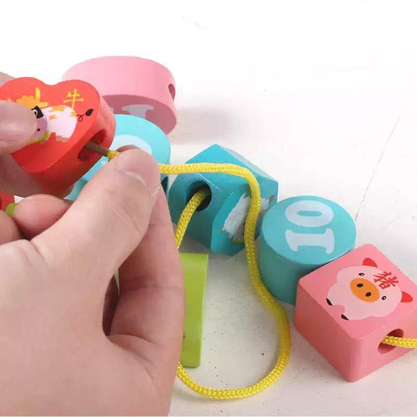 تحميل الصورة في عارض الصور ، Animal Educational Wooden Beaded Geometry Digital Clock CNF5 - HN Bazar 
