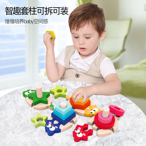 Wooden Chick Assembled With Gradient Colours Blocks Set - CNF7