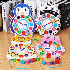 Wooden Cartoon Animal Shape Time Cognitive Clock CNF5