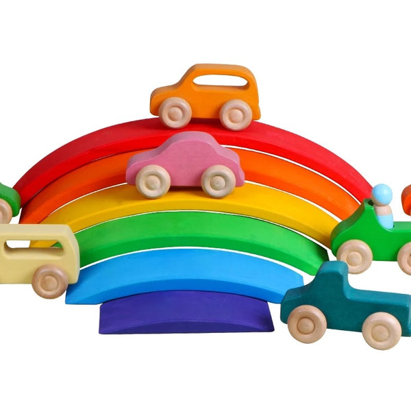 Load image into Gallery viewer, Small Cars Wooden Rainbow Stacker Natural Wood CNF7

