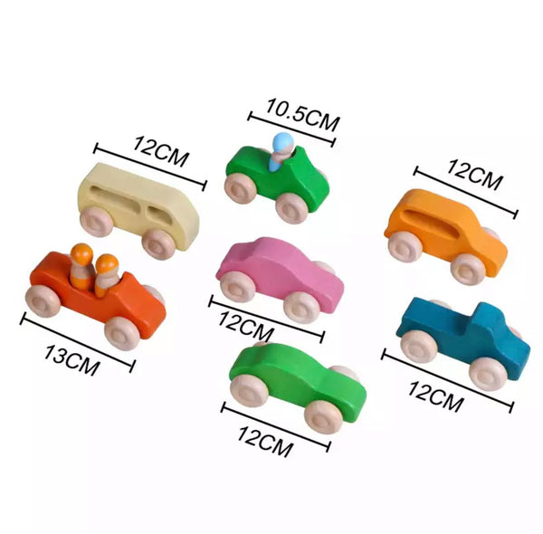 Load image into Gallery viewer, Small Cars Wooden Rainbow Stacker Natural Wood CNF7
