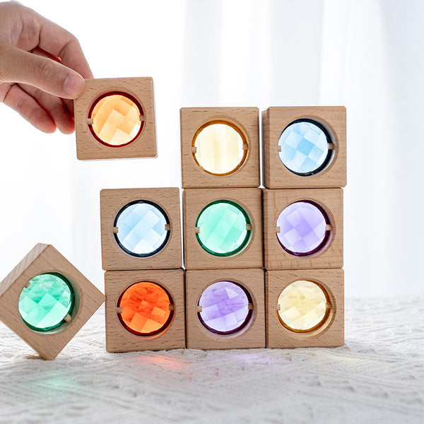 Load image into Gallery viewer, Light Transmission Wooden Rainbow Gem Blocks CNF1
