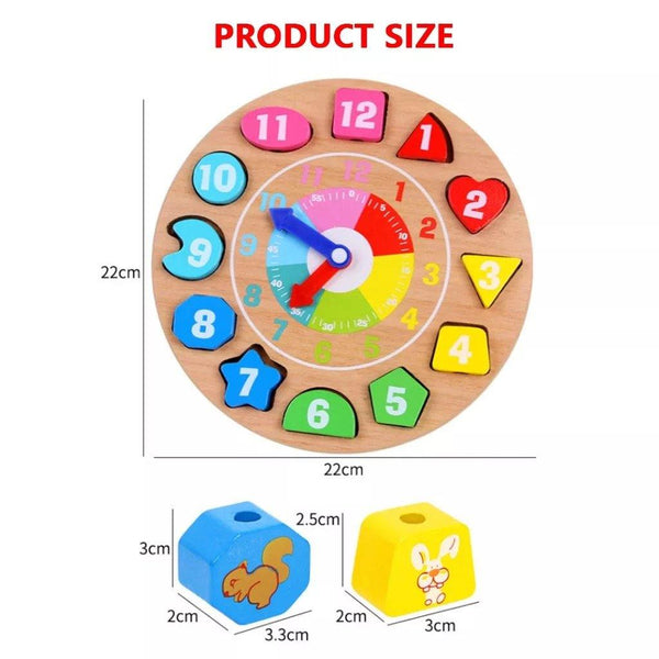تحميل الصورة في عارض الصور ، Animal Educational Wooden Beaded Geometry Digital Clock CNF5 - HN Bazar 
