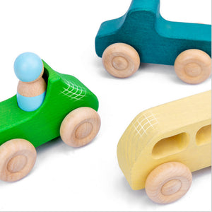 Small Cars Wooden Rainbow Stacker Natural Wood CNF7
