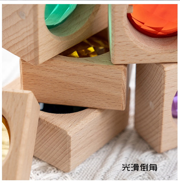 Load image into Gallery viewer, Light Transmission Wooden Rainbow Gem Blocks CNF1
