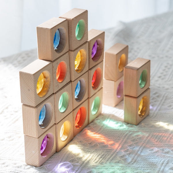Load image into Gallery viewer, Light Transmission Wooden Rainbow Gem Blocks CNF1
