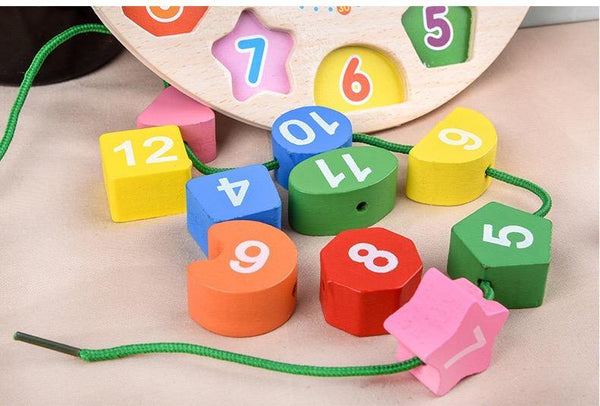 تحميل الصورة في عارض الصور ، Educational Wooden Beaded Geometry Digital Clock CNF5 - HN Bazar 
