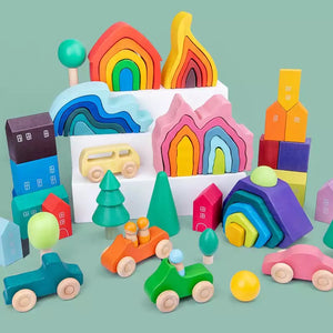 Small Cars Wooden Rainbow Stacker Natural Wood CNF7