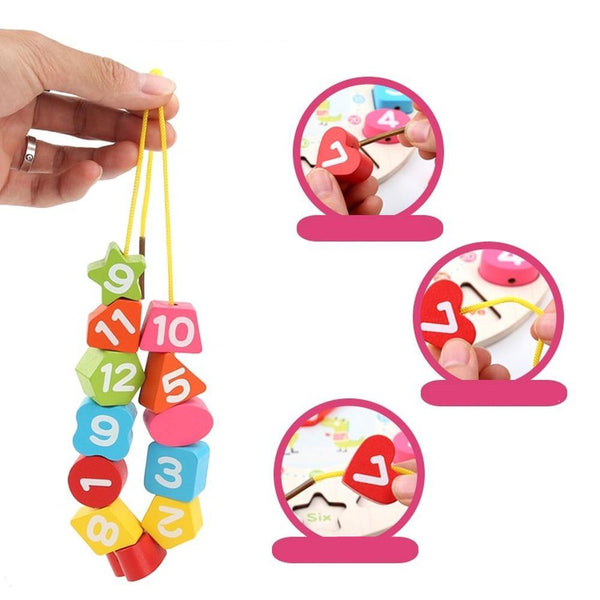 تحميل الصورة في عارض الصور ، Educational Wooden Beaded Geometry Digital Clock CNF5 - HN Bazar 
