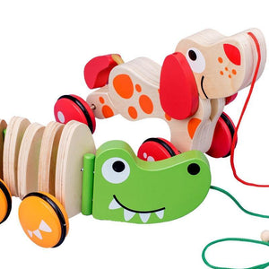 Crocodile / Puppy Wooden Pull Cord Toddler Cart Train CNF1 - HN Bazar 
