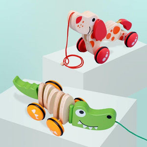 Crocodile / Puppy Wooden Pull Cord Toddler Cart Train CNF1 - HN Bazar 