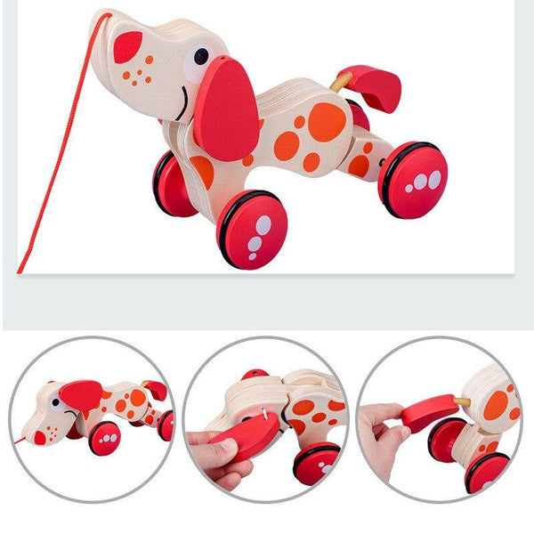 Load image into Gallery viewer, Crocodile / Puppy Wooden Pull Cord Toddler Cart Train CNF1 - HN Bazar 
