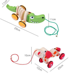 Crocodile / Puppy Wooden Pull Cord Toddler Cart Train CNF1 - HN Bazar 
