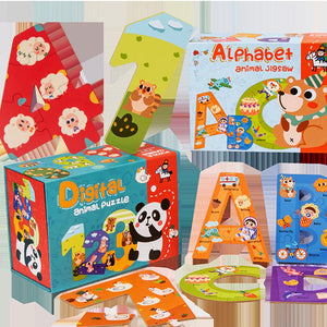 Wooden Number & Alphabet Puzzle with Colorful Patterns CNF6