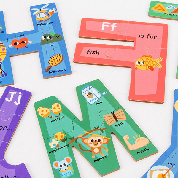 Load image into Gallery viewer, Wooden Number &amp; Alphabet Puzzle with Colorful Patterns CNF6
