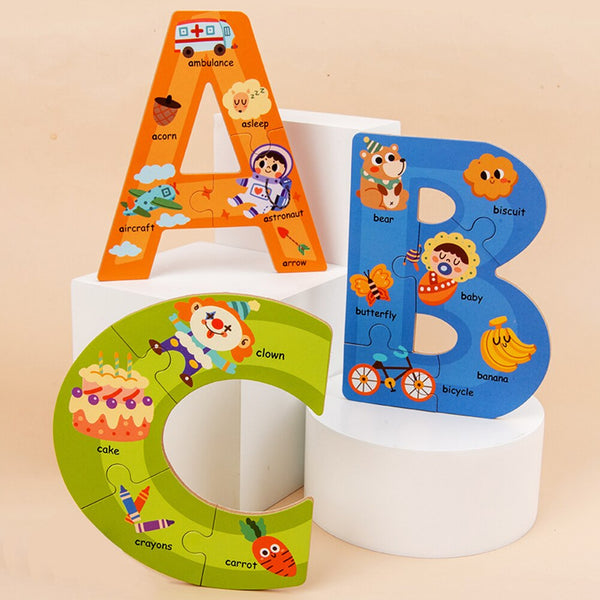 Load image into Gallery viewer, Wooden Number &amp; Alphabet Puzzle with Colorful Patterns CNF6

