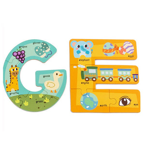 Wooden Number & Alphabet Puzzle with Colorful Patterns CNF6