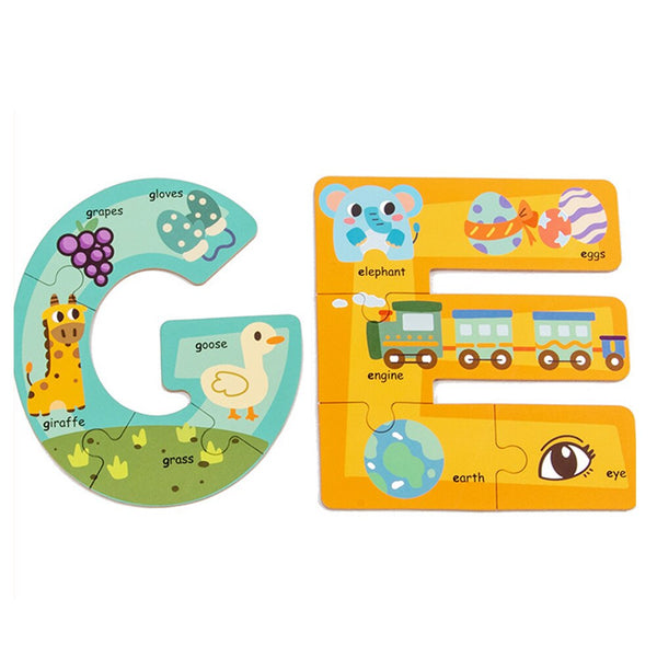 Load image into Gallery viewer, Wooden Number &amp; Alphabet Puzzle with Colorful Patterns CNF6
