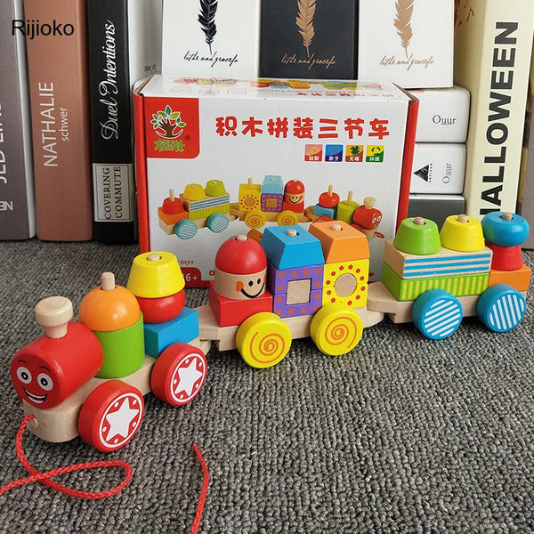 Load image into Gallery viewer, Wooden Blocks Colorful Assembling Three Trains CNF6
