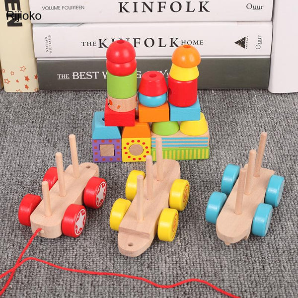 Load image into Gallery viewer, Wooden Blocks Colorful Assembling Three Trains CNF6
