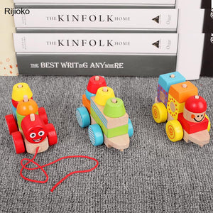 Wooden Blocks Colorful Assembling Three Trains CNF6