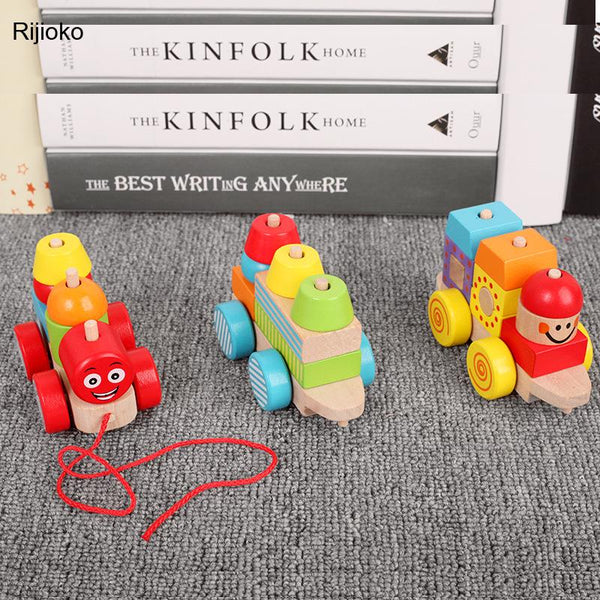 Load image into Gallery viewer, Wooden Blocks Colorful Assembling Three Trains CNF6

