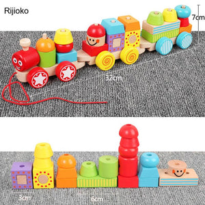 Wooden Blocks Colorful Assembling Three Trains CNF6