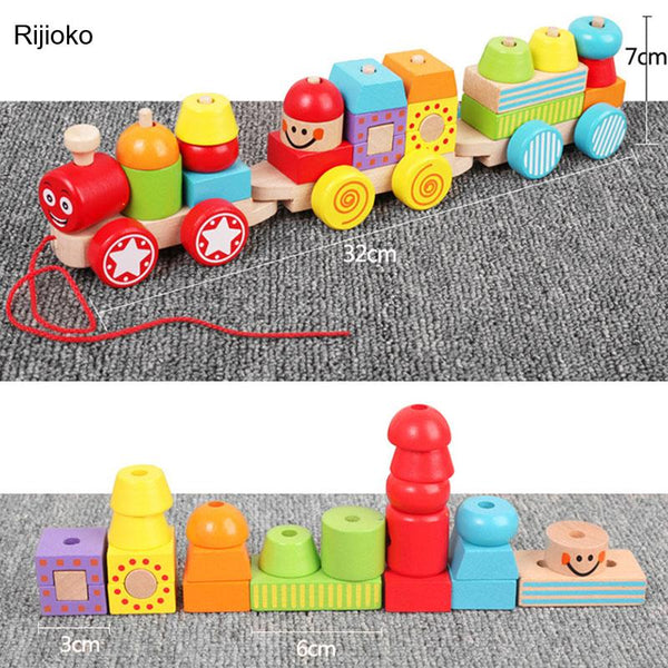 Load image into Gallery viewer, Wooden Blocks Colorful Assembling Three Trains CNF6
