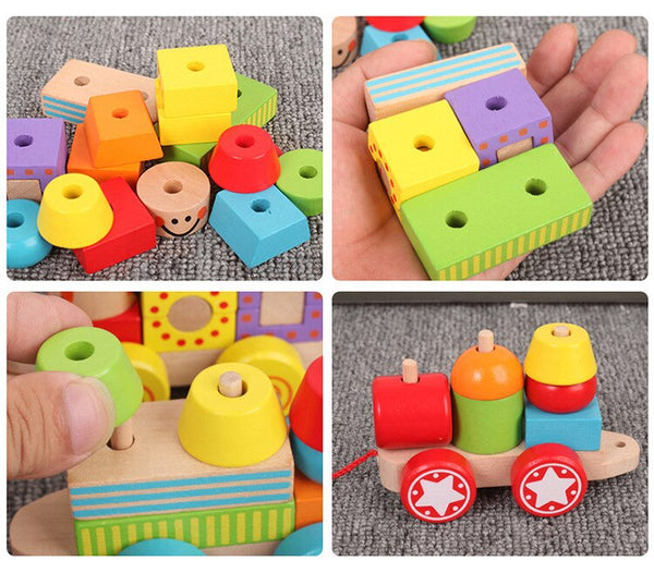 Load image into Gallery viewer, Wooden Blocks Colorful Assembling Three Trains CNF6
