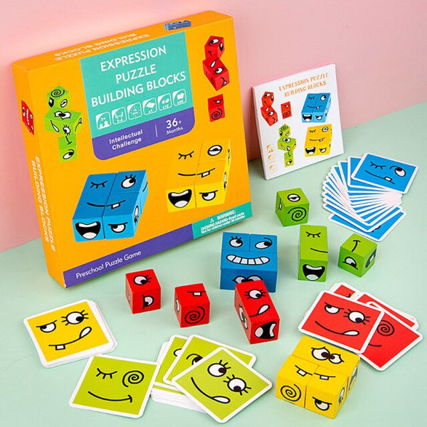 تحميل الصورة في عارض الصور ، Montessori Wooden Fun Face Changing Cube  CNF7
