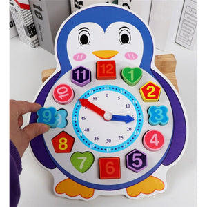 Wooden Cartoon Animal Shape Time Cognitive Clock CNF5