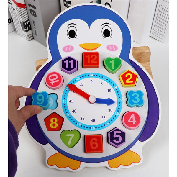 تحميل الصورة في عارض الصور ، Wooden Cartoon Animal Shape Time Cognitive Clock CNF5
