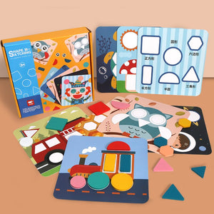 Wooden Toys Geometric Puzzle Tangram Card CNF7