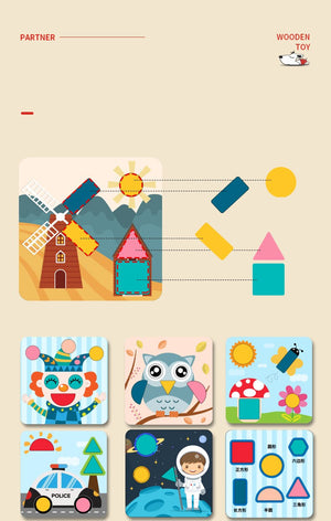 Wooden Toys Geometric Puzzle Tangram Card CNF7