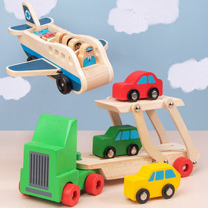 Wooden Trailer Car Airplane Model CNF7