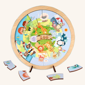 Round Puzzles Montessori Toys Kids Wooden 3d Puzzle Educational Bracket Bricks Board CNF6