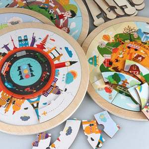 Round Puzzles Montessori Toys Kids Wooden 3d Puzzle Educational Bracket Bricks Board CNF6