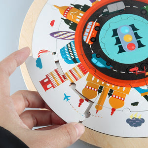 Round Puzzles Montessori Toys Kids Wooden 3d Puzzle Educational Bracket Bricks Board CNF6