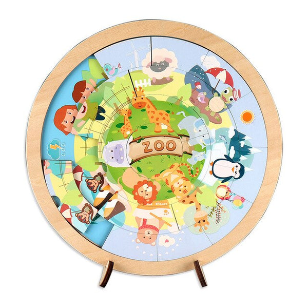 تحميل الصورة في عارض الصور ، Round Puzzles Montessori Toys Kids Wooden 3d Puzzle Educational Bracket Bricks Board CNF6
