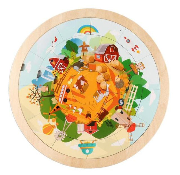 تحميل الصورة في عارض الصور ، Round Puzzles Montessori Toys Kids Wooden 3d Puzzle Educational Bracket Bricks Board CNF6
