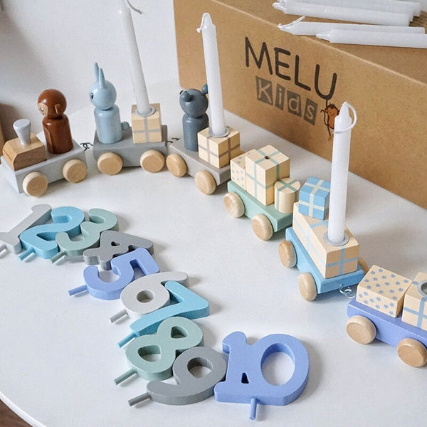 Load image into Gallery viewer, Birthday Candle Train Wooden Building Block CNF1

