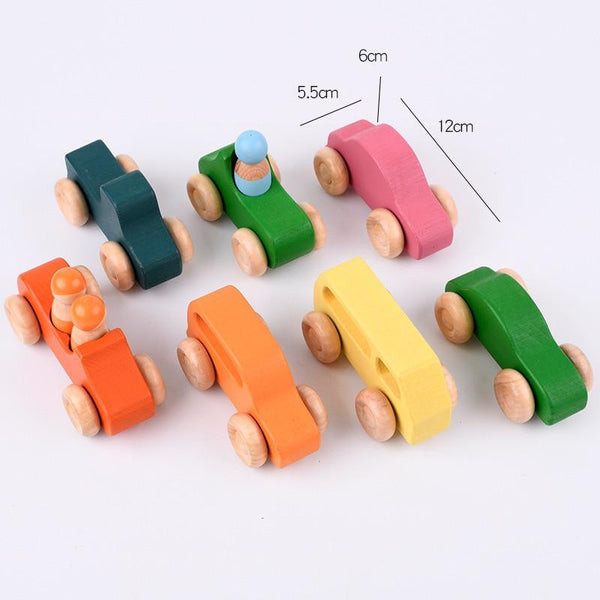 Load image into Gallery viewer, Small Cars Wooden Rainbow Stacker Natural Wood CNF7
